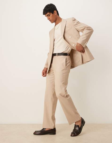 ASOS DESIGN - Beige og melerede habitbukser med lige ben og nålestriber - view 1