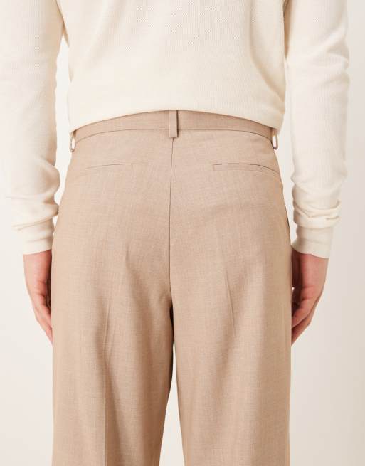 ASOS DESIGN - Beige og melerede samt elegante bukser med vide ben og plisseringer foran, 5 af 5