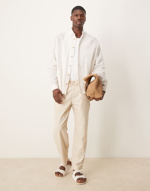ASOS DESIGN - Beige og oversized skjorte med store ærmer i hørlook, 4 af 4