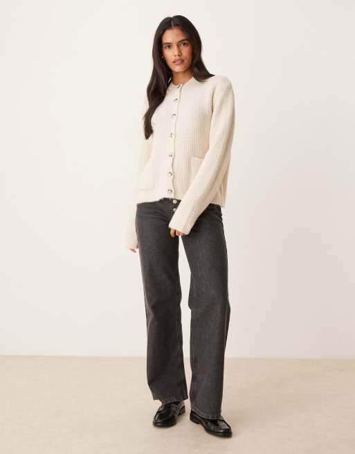 ASOS DESIGN - Beige og strikket cardigan med påsyede lommer i uldblanding, 2 af 4