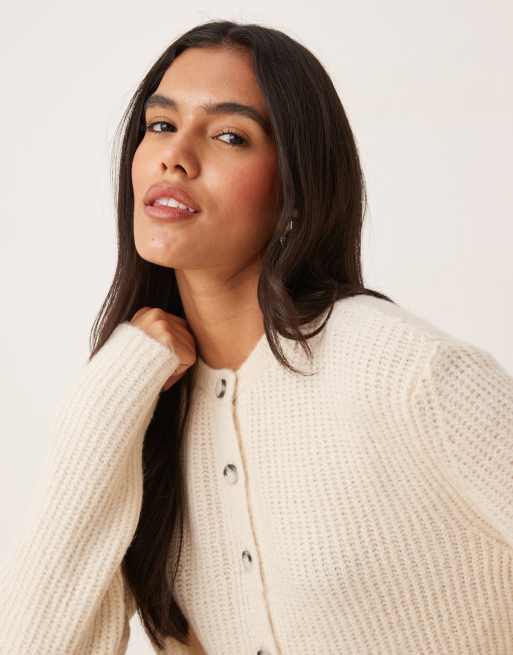 ASOS DESIGN - Beige og strikket cardigan med påsyede lommer i uldblanding, 3 af 4