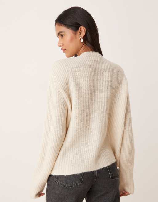 ASOS DESIGN - Beige og strikket cardigan med påsyede lommer i uldblanding, 4 af 4