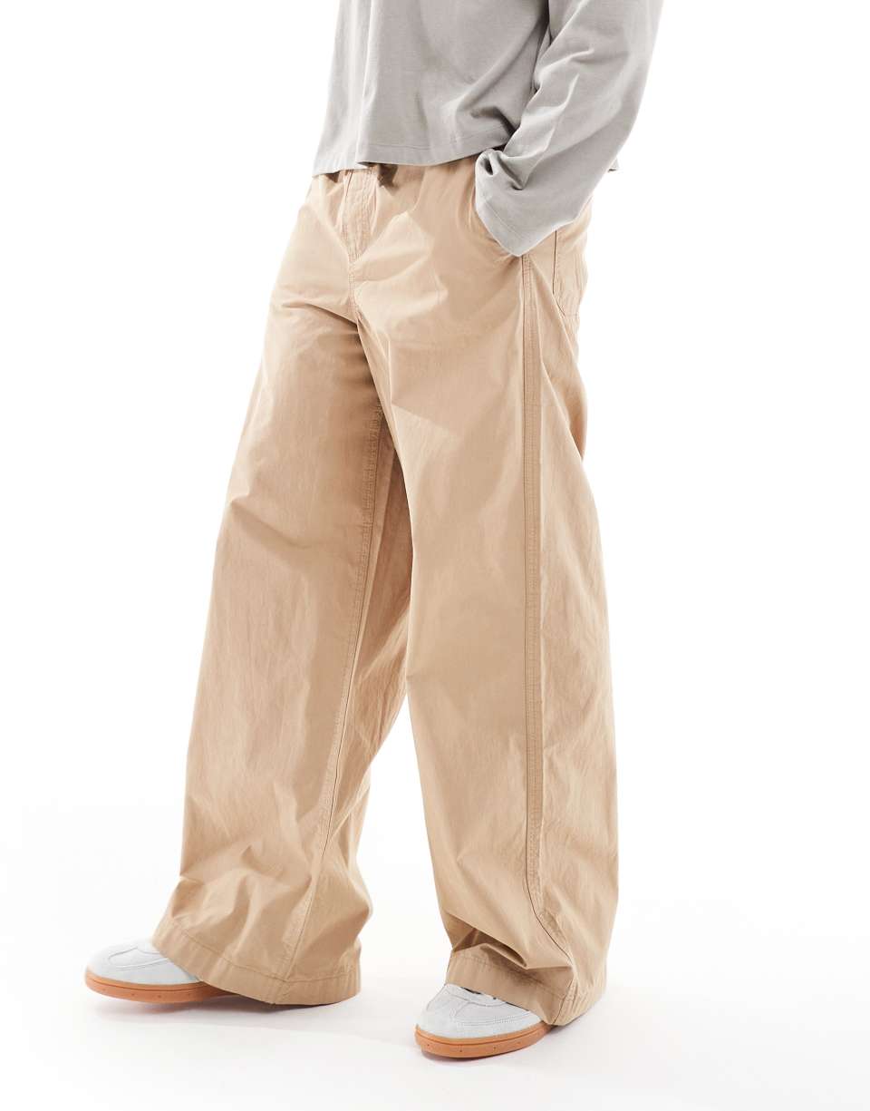 Beige poplin pull-on trousers