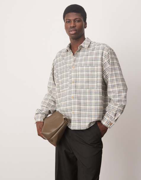 ASOS DESIGN - Beige og ternet flannelskjorte med oversized og firkantet pasform - view 1