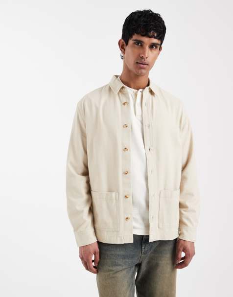 ASOS DESIGN – Beige overshirt i arbetsstil med märke - view 1