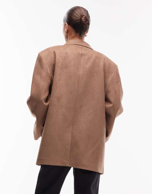 ASOS DESIGN - Beige oversized blazer i imiteret ruskind med højt snit, 3 af 4
