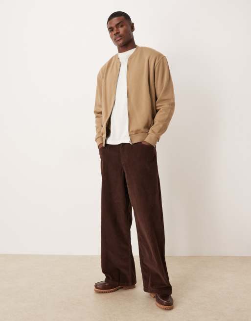 ASOS DESIGN - Beige oversized bomber-jakke med sænkede skuldre i jersey, 2 af 5