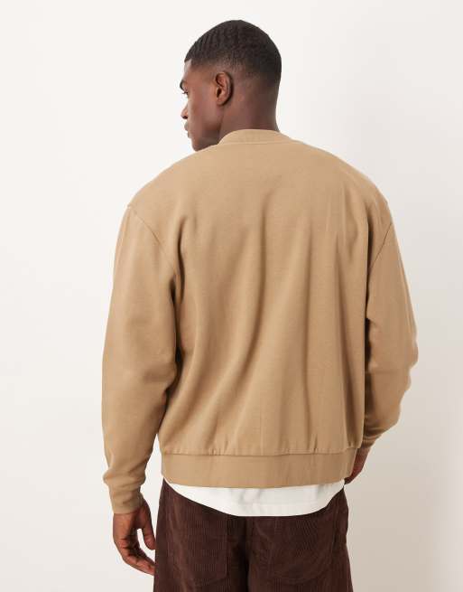 ASOS DESIGN - Beige oversized bomber-jakke med sænkede skuldre i jersey, 3 af 5