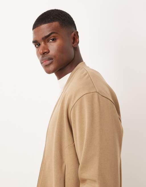 ASOS DESIGN - Beige oversized bomber-jakke med sænkede skuldre i jersey, 4 af 5