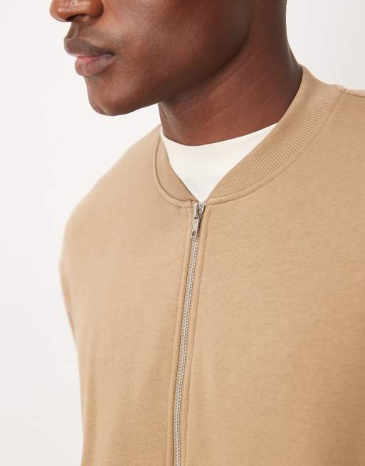 ASOS DESIGN - Beige oversized bomber-jakke med sænkede skuldre i jersey, 5 af 5