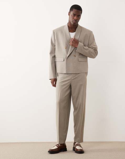 ASOS DESIGN - Beige oversized habitbukser med indsnævrede og sildebensmønster - view 1