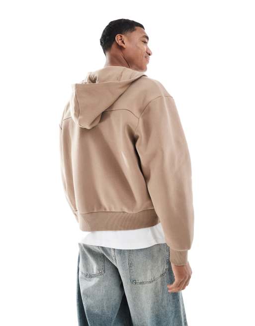 ASOS DESIGN - Beige oversized hættetrøje med gennemgående lynlås og print i firkantet pasform, 4 af 4