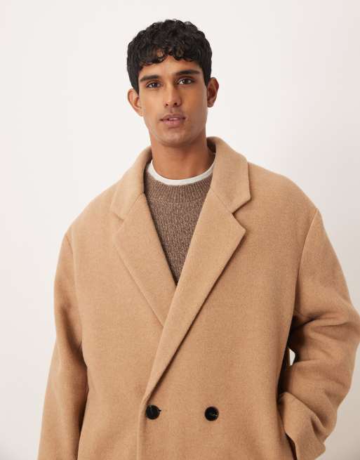 ASOS DESIGN - Beige oversized longline-overfrakke i uldblanding, 3 af 5