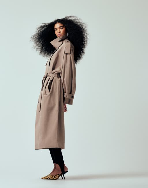 ASOS DESIGN - Beige oversized maxi-trenchcoat med bælte, 4 af 4