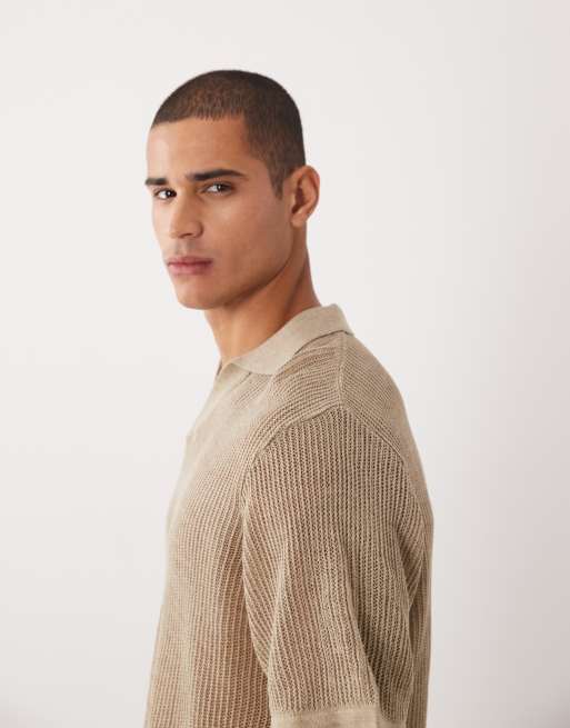 ASOS DESIGN - Beige oversized og kortærmet polo i strik med hak i halsen, 2 af 5
