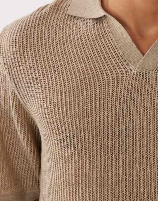 ASOS DESIGN - Beige oversized og kortærmet polo i strik med hak i halsen, 5 af 5