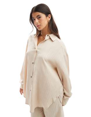 ASOS DESIGN - Beige, oversized og tekstureret skjorte - Del af sæt - view 1