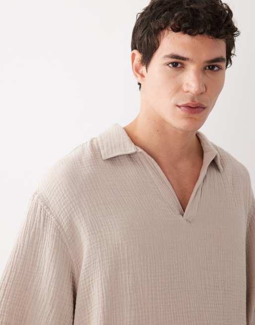 ASOS DESIGN - Beige oversized overhead-skjorte i ostelærred, 5 af 5