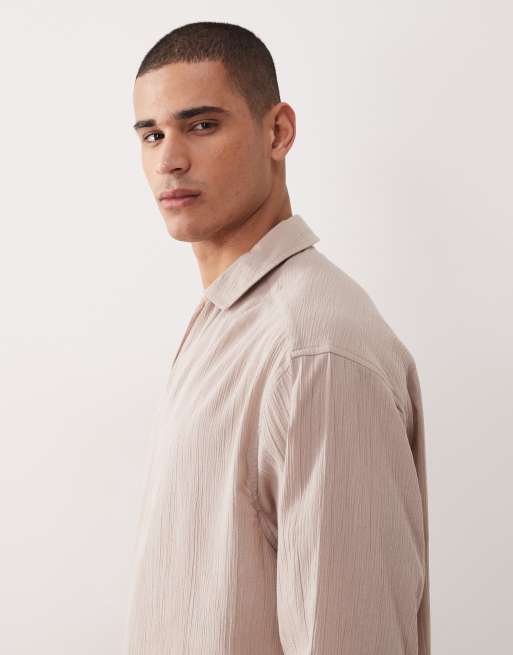 ASOS DESIGN - Beige oversized overhead-skjorte i tekstureret krølstof, 4 af 5