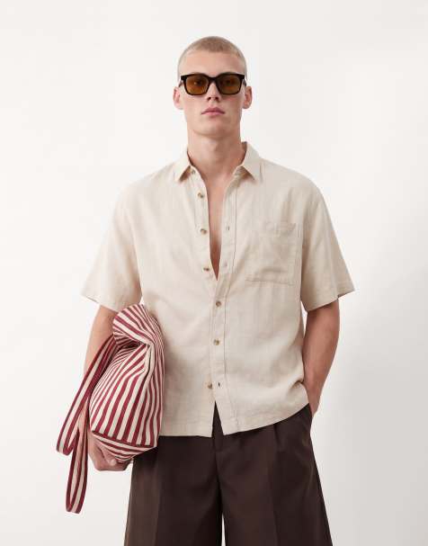 ASOS DESIGN - Beige oversized skjorte i hørblanding - Del af sæt - view 1