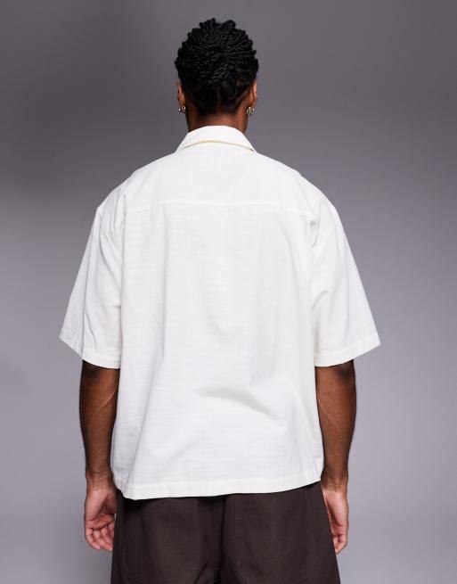 ASOS DESIGN - Beige oversized skjorte med broderi på brystet i firkantet pasform, 5 af 5
