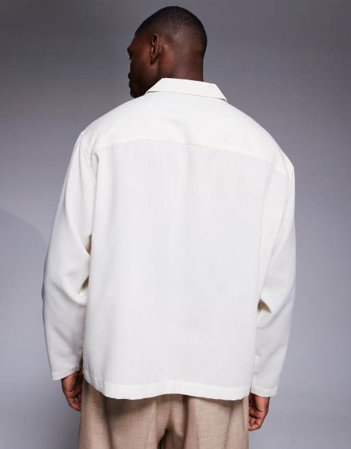 ASOS DESIGN - Beige oversized skjorte med draperet krydsende detalje i firkantet pasform, 4 af 4