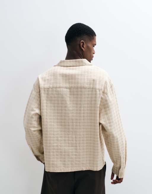ASOS DESIGN - Beige oversized skjorte med reverskrave og tern i firkantet pasform, 4 af 5