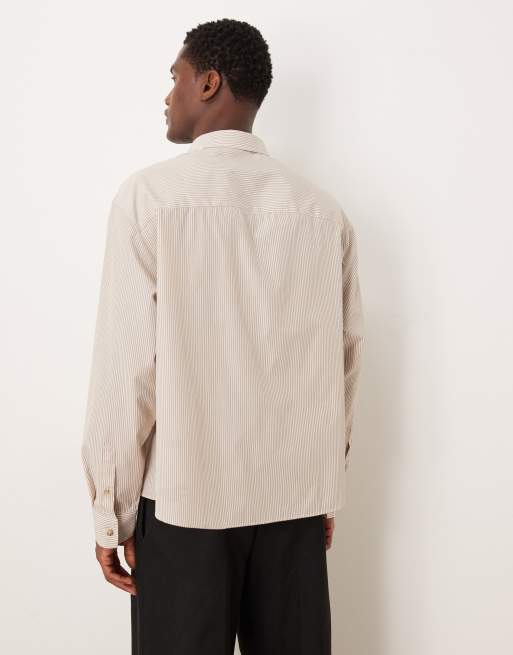 ASOS DESIGN - Beige oversized skjorte med striber og landskabsprint, 3 af 5