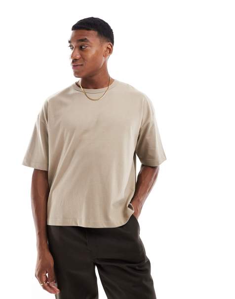 ASOS DESIGN - Beige oversized T-shirt i kraftigt stof på 240 gsm i firkantet pasform - view 1