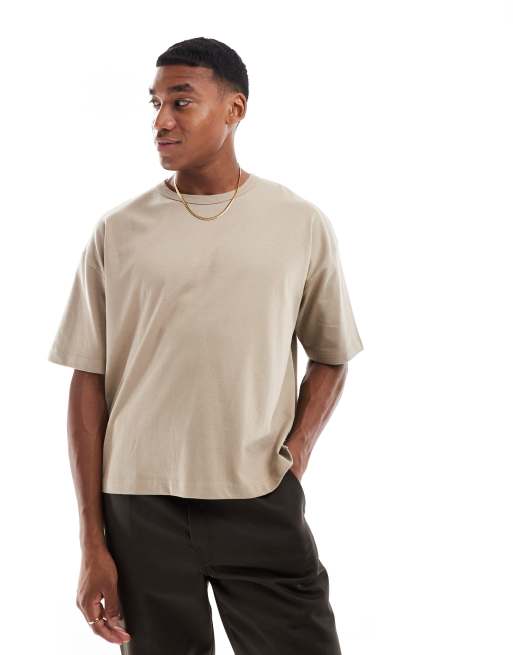 ASOS DESIGN - Beige oversized T-shirt i kraftigt stof på 240 gsm i firkantet pasform