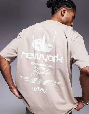 ASOS DESIGN - Beige oversized T-shirt med grafisk 'New York'-print - view 1