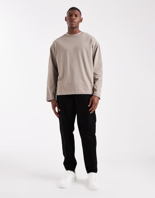ASOS DESIGN - Beige oversized T-shirt med lange ærmer i kraftigt stof, 2 af 5