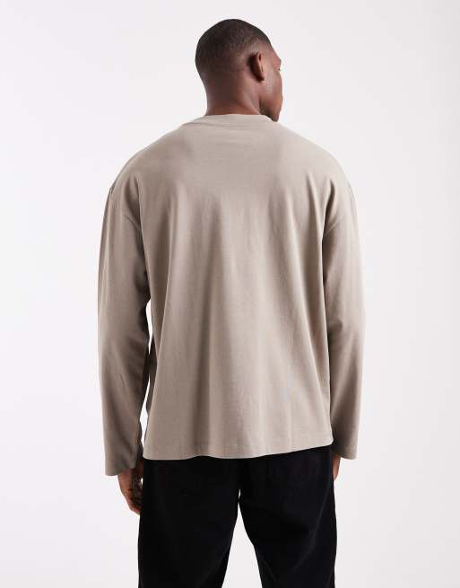 ASOS DESIGN - Beige oversized T-shirt med lange ærmer i kraftigt stof, 3 af 5