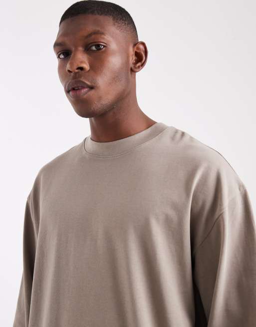 ASOS DESIGN - Beige oversized T-shirt med lange ærmer i kraftigt stof, 5 af 5