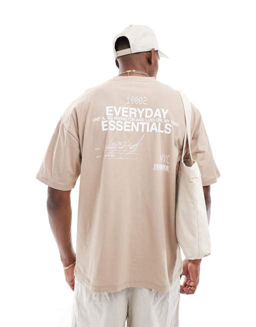 CerbeShops DESIGN - Beige oversized T-shirt med tekstprint på ryggen