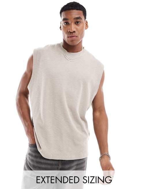ASOS DESIGN - Beige oversized tanktop i piqué 