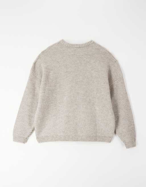ASOS DESIGN - Beige oversized trøje i patentstrik i firkantet pasform, 2 af 5