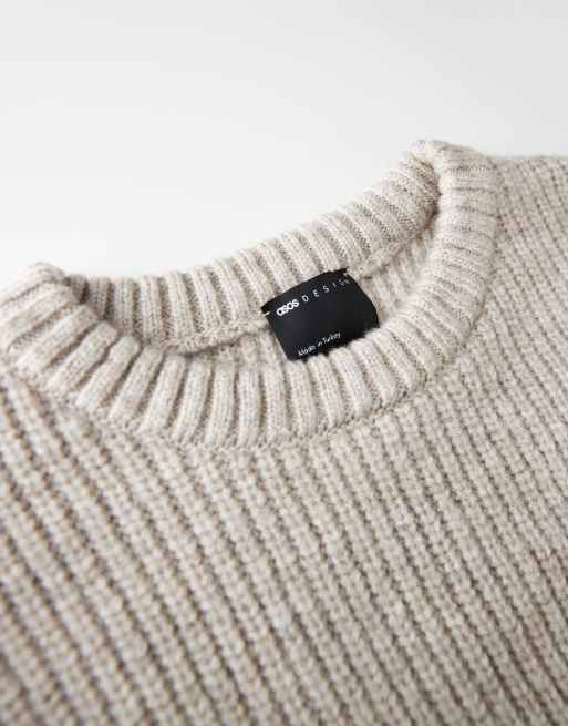 ASOS DESIGN - Beige oversized trøje i patentstrik i firkantet pasform, 3 af 5