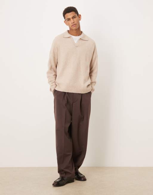 ASOS DESIGN - Beige oversized trøje med hakudskæring i halsen i børstet strik, 2 af 5