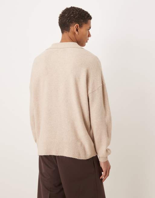 ASOS DESIGN - Beige oversized trøje med hakudskæring i halsen i børstet strik, 3 af 5