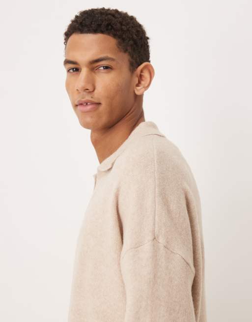 ASOS DESIGN - Beige oversized trøje med hakudskæring i halsen i børstet strik, 4 af 5