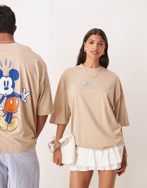 ASOS DESIGN - Beige oversized unisex-T-shirt med 'Disney Mickey Mouse'-print - view 1