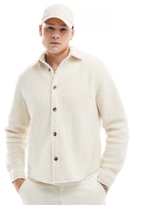 ASOS DESIGN - Beige overskjorte i imiteret lammeskind i firkantet pasform