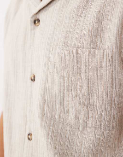 ASOS DESIGN - Beige overskjorte med striber og reverskrave samt påsyede lommer, 4 af 5