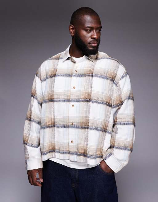 ASOS DESIGN - Beige overskjorte med tern og firkantet pasform, 2 af 5