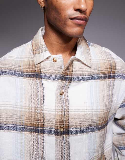 ASOS DESIGN - Beige overskjorte med tern og firkantet pasform, 4 af 5
