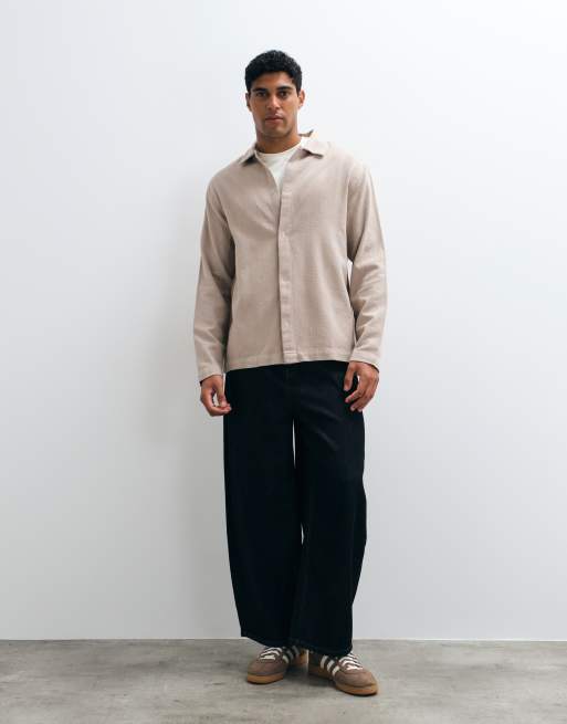 ASOS DESIGN - Beige overskjorte med trykknapper, 2 af 5