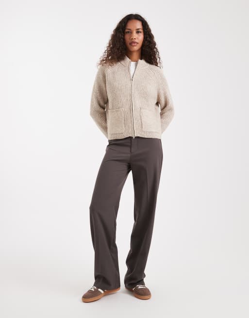 ASOS DESIGN - Beige patentstrikket bomber-jakke med lommedetalje, 2 af 4