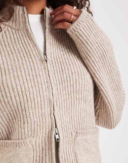 ASOS DESIGN - Beige patentstrikket bomber-jakke med lommedetalje, 3 af 4