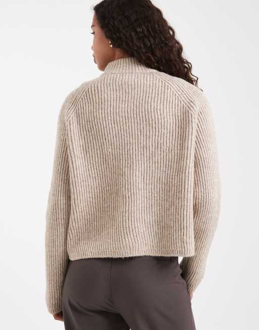ASOS DESIGN - Beige patentstrikket bomber-jakke med lommedetalje, 4 af 4